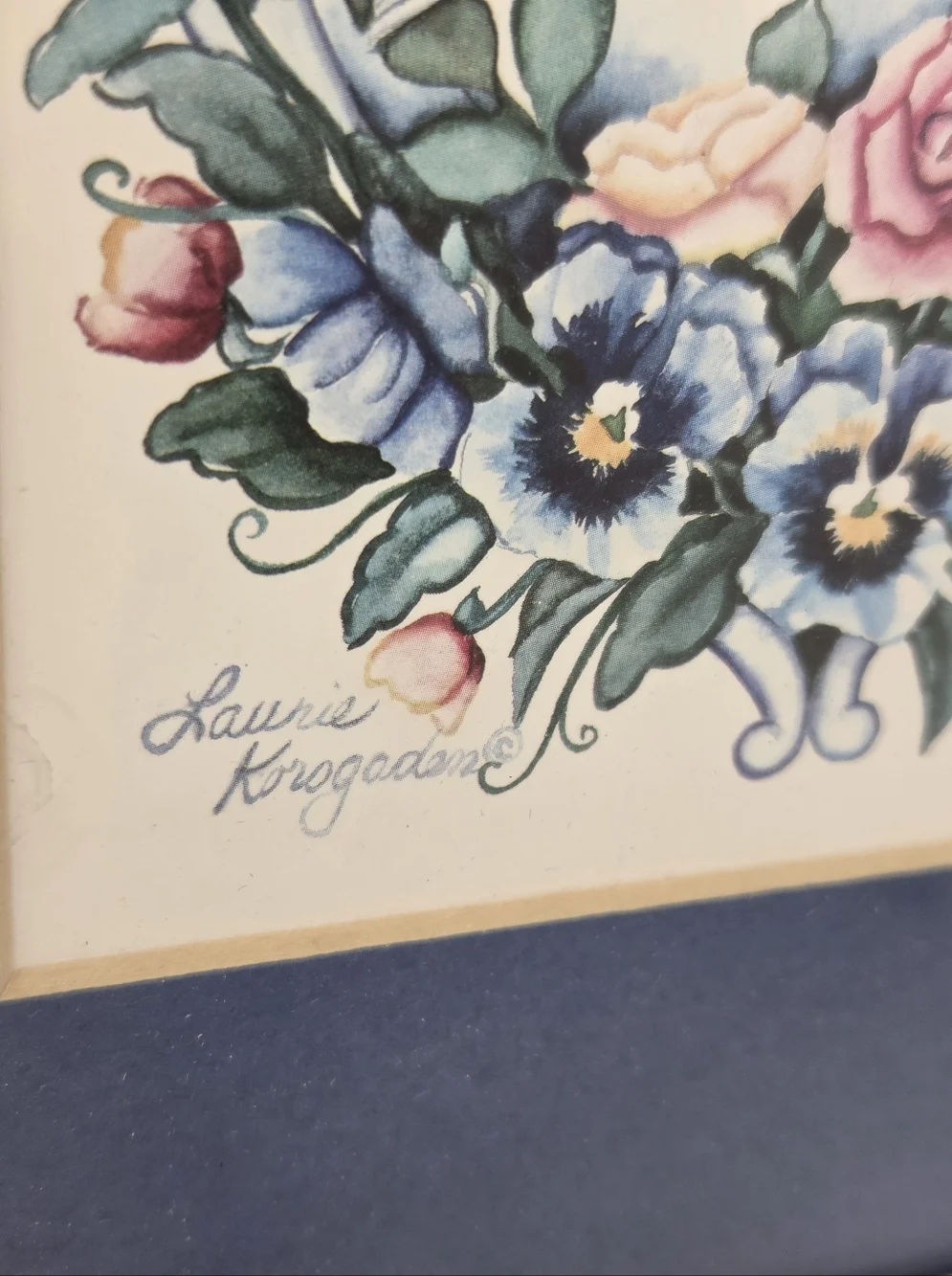Vintage 90s Blue Hummingbird Floral Wooden Wall Decor Set Laurie Korsgaden